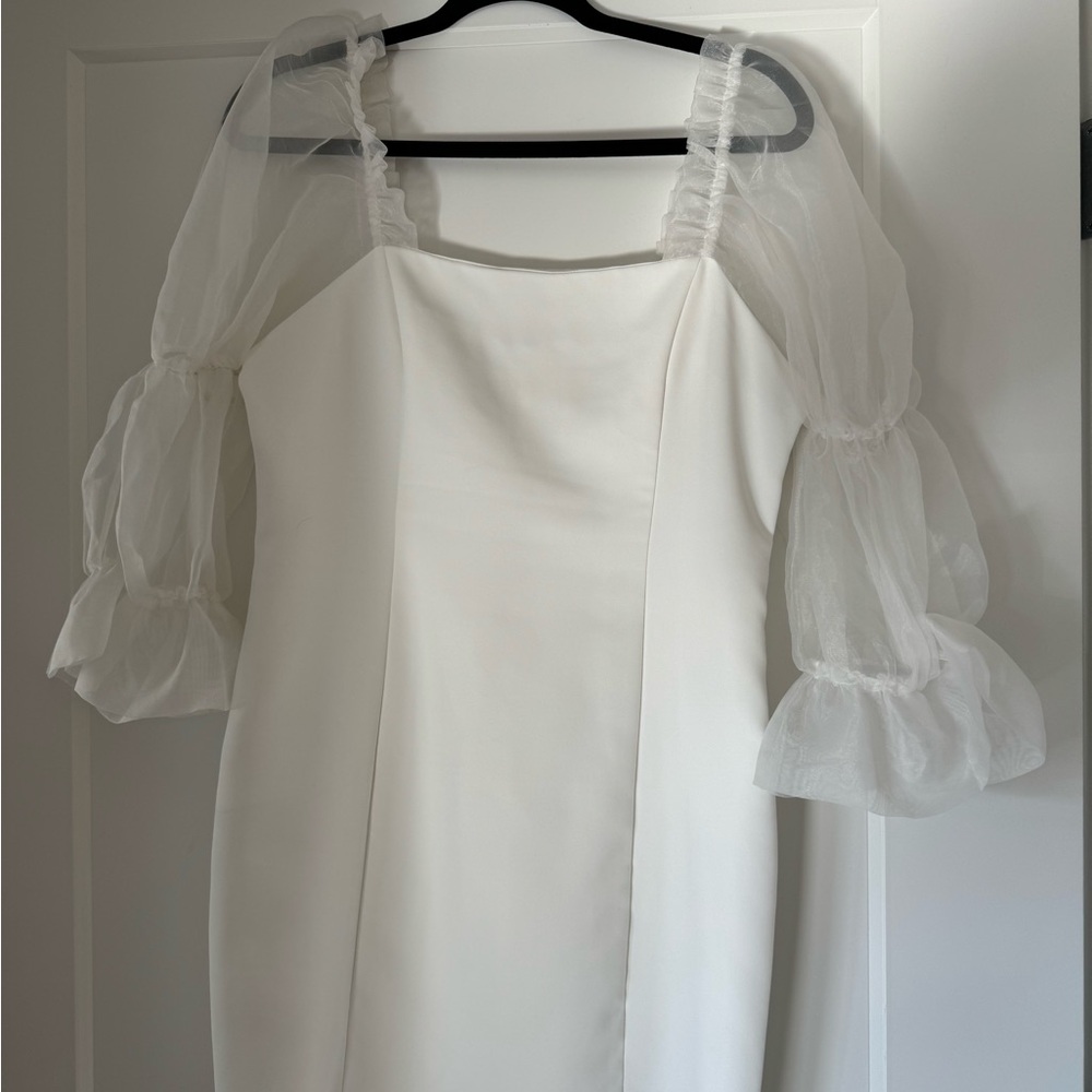 Amanda Uprichard White Dress with Sheer Sleeves